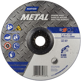 07660775936 NORTON - 7" X 1/4" X 7/8" TYPE 27 DEPRESSED CENTER WHEELS, ALUMINUM OXIDE, METAL, COARSE